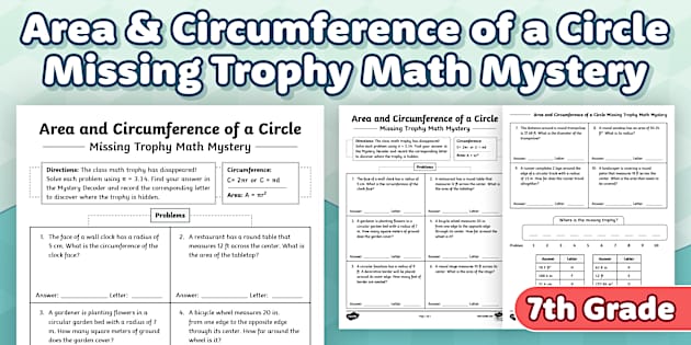 Seventh Grade Area and Circumference of a Circle Missing Trophy Math ...