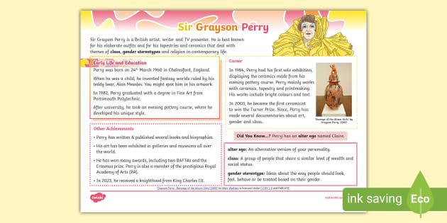 KS2 Sir Grayson Perry Fact File (teacher made) - Twinkl
