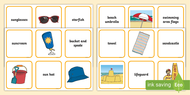 Beach Vocabulary Matching Game (teacher made) - Twinkl