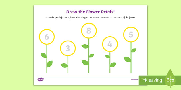 Draw the Flower Petals Counting Worksheet / Worksheet