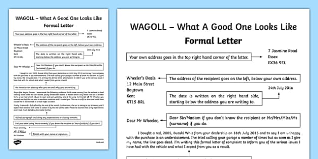 letter a template ks2 Letter Writing WAGOLL Formal Sample