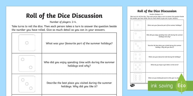 Roll The Dice Discussion Game Teacher Made