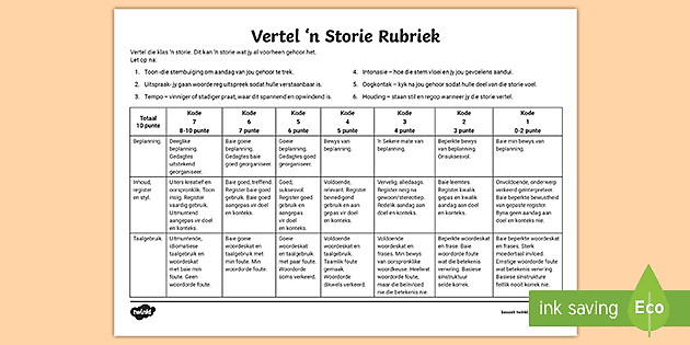vertel n storie assessment rubric teacher made