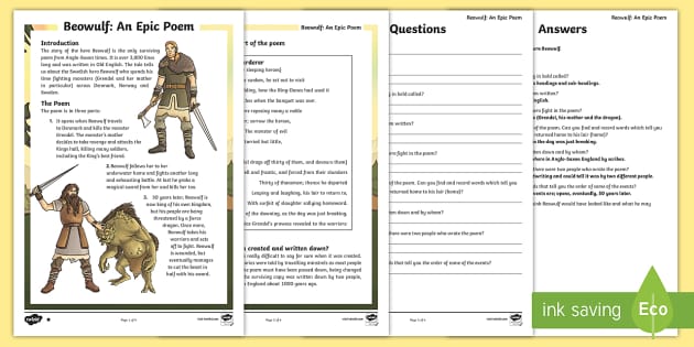 grade free worksheets 1 afrikaans for Comprehension Reading Differentiated Beowulf Activity