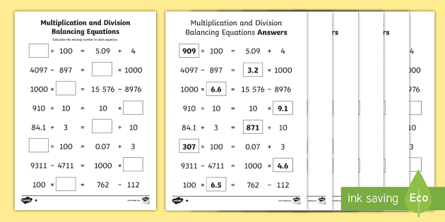 uks2 multiplication and division balancing problems differentiated worksheet