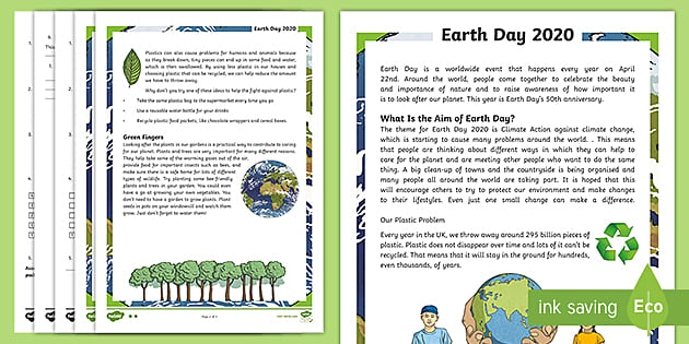 Earth Day Climate Action Differentiated Reading Comprehension Activity