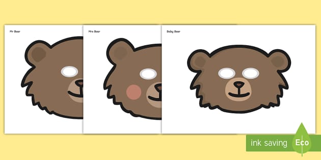 Mr Bear, Mrs Bear and Baby Bear Role Play Masks