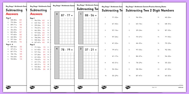 Subtracting 2 Digit Numbers - KS1 Arithmetic Worksheet