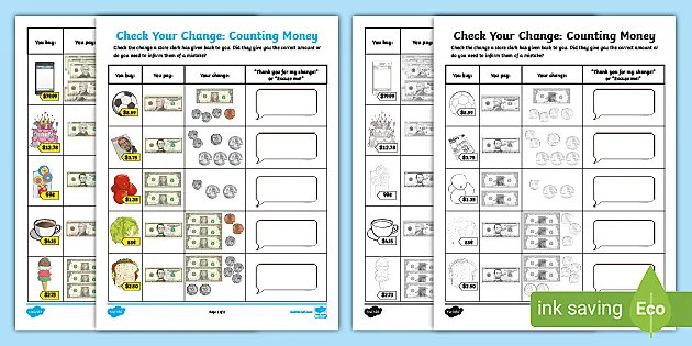 counting money bills and coins differentiated activity