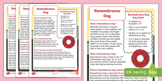 Remembrance Day Fact File Differentiated - Twinkl