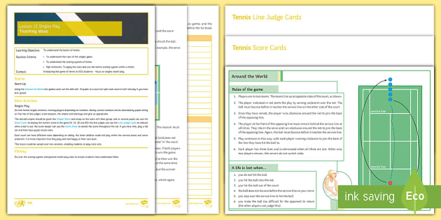 Tennis Lesson 12: Singles Play (teacher made) - Twinkl