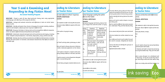 Year 5 and 6 Examining and Responding to Any Fiction Novel