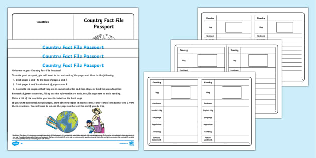 Passport Country Fact File Writing Frames - Twinkl