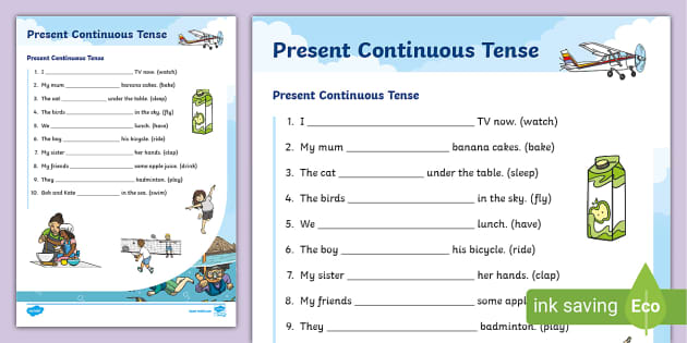 Continuous Tense Worksheet For Class 2