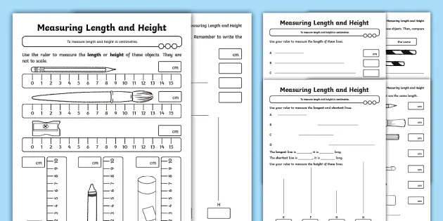 measuring length and height maths worksheets