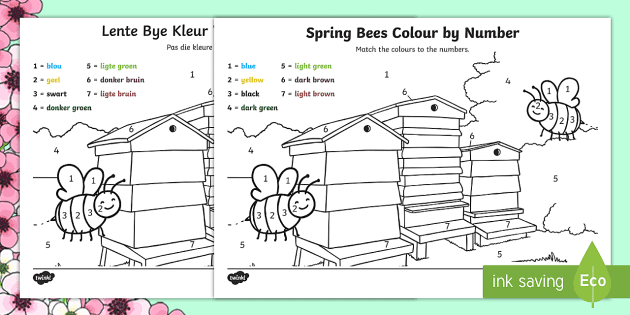 spring bees colour by number english afrikaans