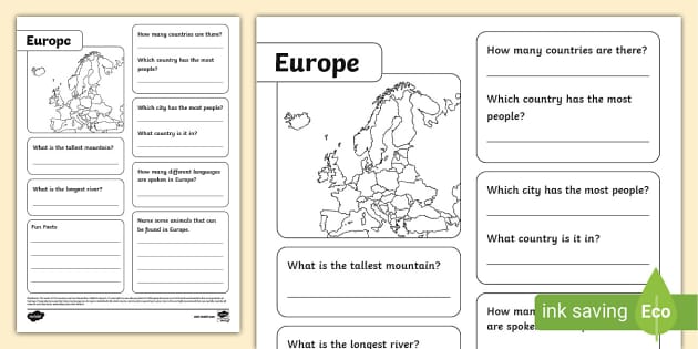 Europe Fact File Template, Continents, European Countries