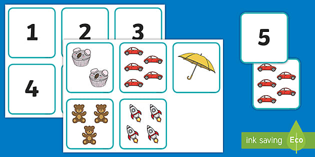 1 to 5 number and quantity matching cards