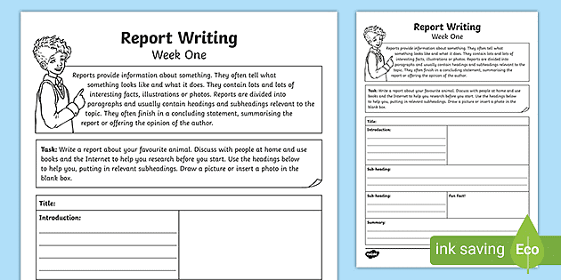 Report Writing Worksheets - Week One Homework (teacher made)
