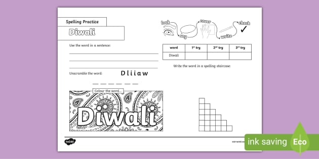 Diwali Spelling Practice Worksheet Teacher Made Twinkl 3835