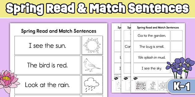 Spring Read and Match Sentences Cut and Paste Worksheets