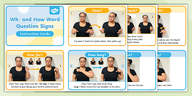 Wh- and How Question Signs Instruction Cards (teacher made)