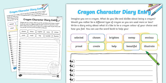 Crayon Character Diary Writing Template (teacher made)