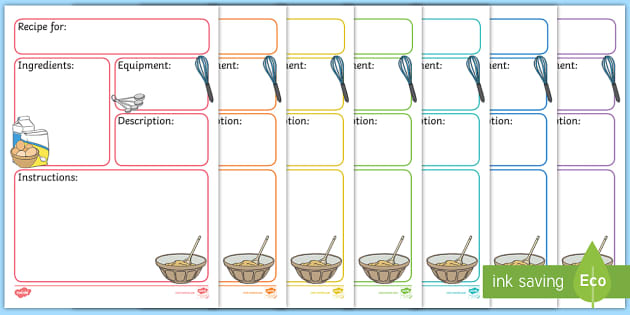 Recipe Card Templates Cooking and Baking Activities