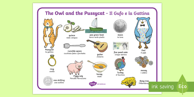 The Owl And The Pussycat Word Mat English Italian The Owl And The Pussycat
