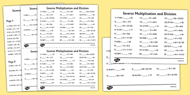 inverse multiplication and division activities