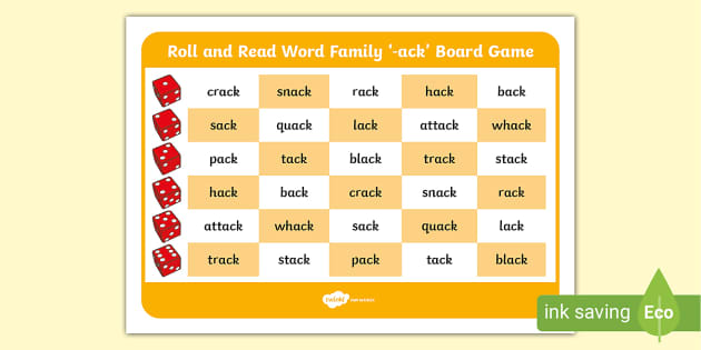 Read And Roll Word Family '-ack' Board Game (teacher Made)