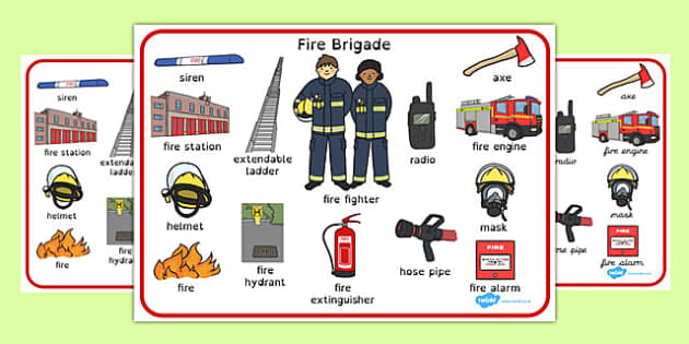 Fire Brigade Vocabulary Mat - ESL Jobs Vocabulary - Twinkl