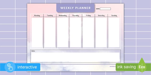 Sunset, Weekly Planner