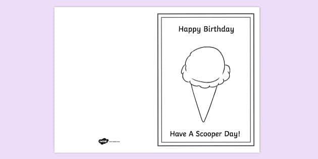 FREE! - Ice Cream Single Scoop Happy Birthday Card Colouring