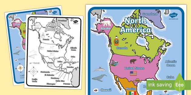 North America Map With Words and Pictures - Twinkl