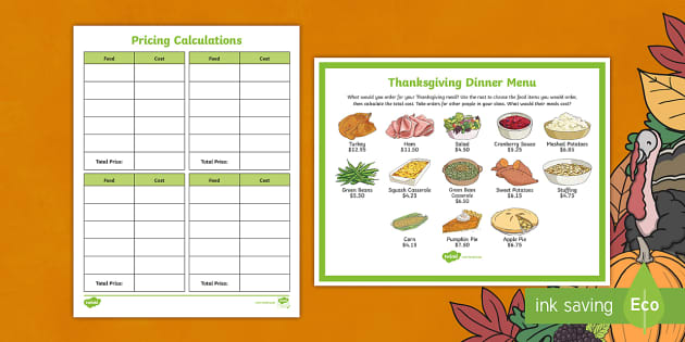 Thanksgiving math how much food to buy, how long to cook it