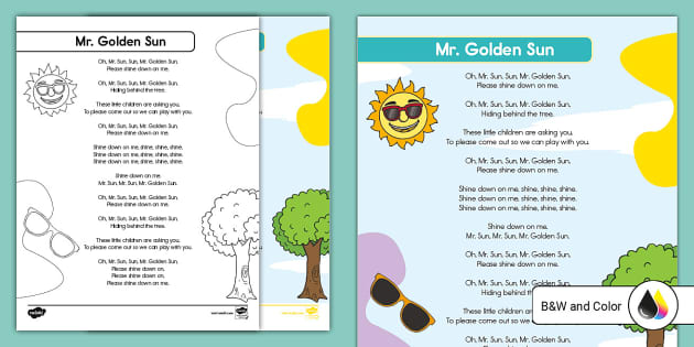 Mr. Golden Sun Nursery Rhyme Poster for K-2nd Grade - Twinkl