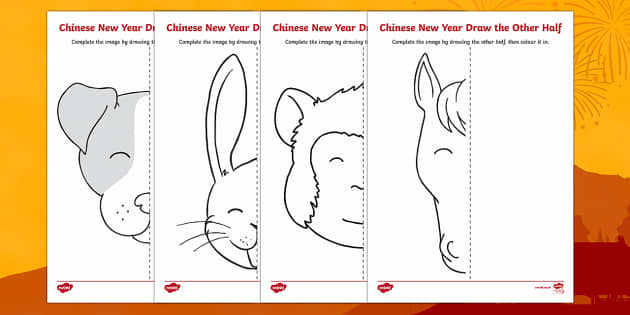 Chinese New Year Story Animals Draw the Other Half Worksheet / Worksheet