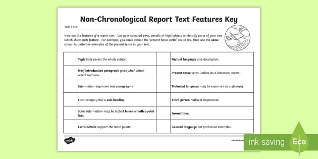LKS2 Features of a Non Chronological Report Text Checklist - ks2