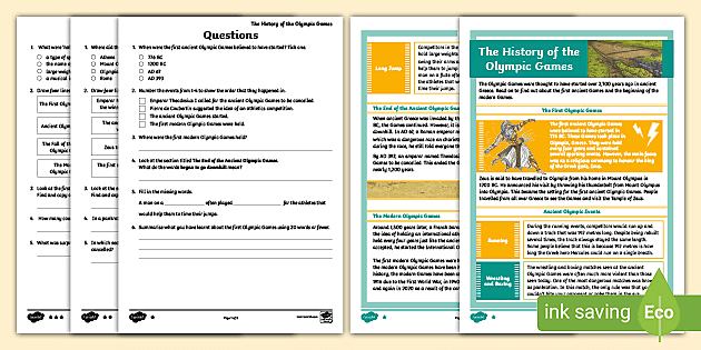 free summer olympics reading comprehension primary resources