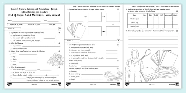 Grade 4 Ns And Tech: Term 2: Solid Materials: Assessment