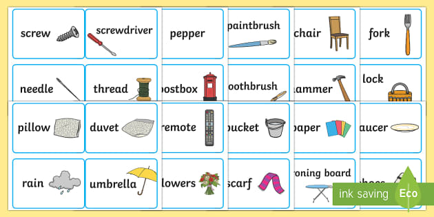 Everyday Objects Word Association Game ESL Everyday Objects Vocabulary
