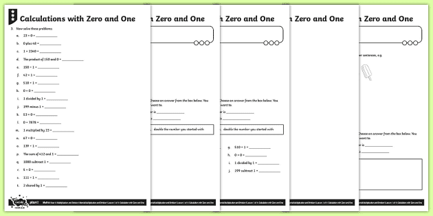 multiplying by 0 and 1 and dividing by 1 worksheet worksheets