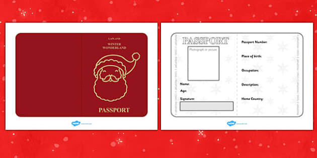 Father Christmas Passport Writing Frame Teacher Made