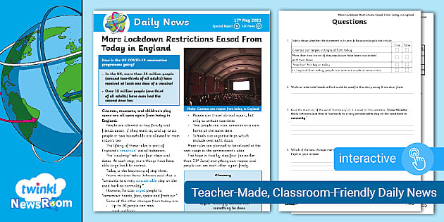 News Story for Children 7-9: Lockdown Roadmap Step 3