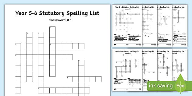 Year 5 6 Statutory Spelling List Crossword Pack Twinkl
