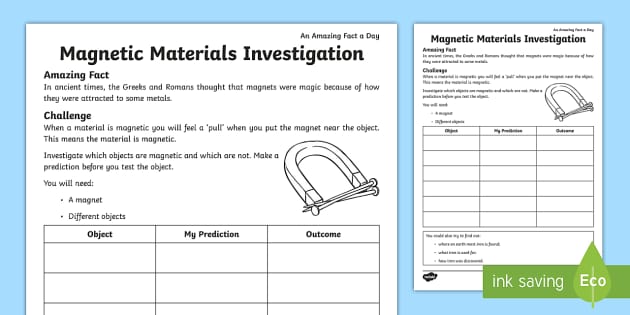 familie Optimal fusionere Magnetic Objects Investigation Worksheet (Teacher-Made)