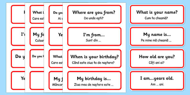 Basic Phrases Word Cards Romanian Translation (teacher made)