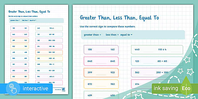 Greater Than, Less Than, Equal To: 3-Digit Numbers - Twinkl