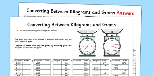 Converting g to kg Worksheet - KS2 Primary Resources